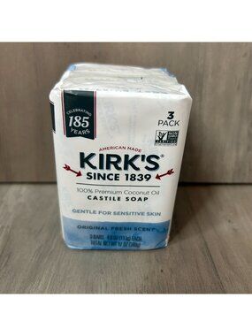 Kirks Original Fresh Scent Castile Soap 3-Pack Sensitive Skin USA Made